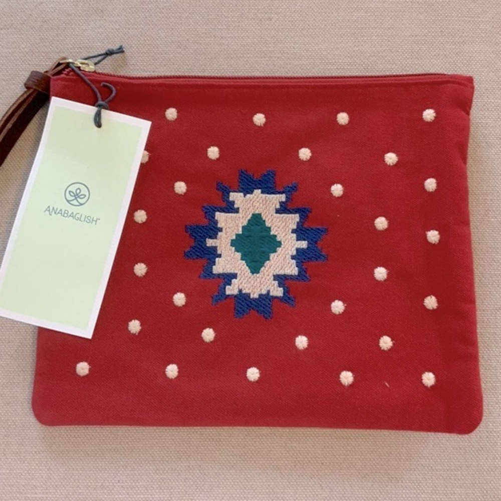 ANABAGLISH @ Sundance Hidden Canyon Clutch Pouch Cotton & Leather Zipper - New